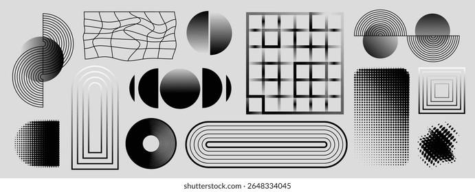 Abstract minimal element mid century vector set. Aesthetic contemporary stripe line art, vintage geometric shape in monochrome. Atomic age Art form design for wall art, decoration, wallpaper.