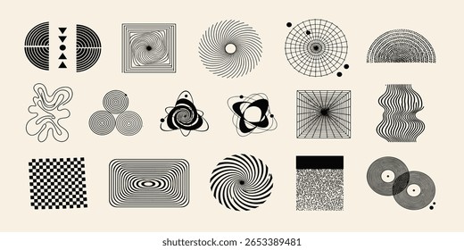Conjunto de vetor de elemento mínimo abstrato de meados do século. Arte estética contemporânea em linha de faixa, forma geométrica em monocromático. Design de forma de arte para arte de parede, decoração,