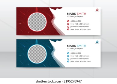Abstract and minimal email signature template, email footer and personal social media cover with white background