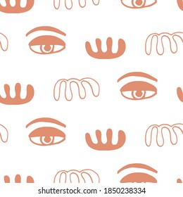 Abstract minimal eyes seamless pattern. Vector lines modern fashion poster, minimalistic style. Female Endless Background.
