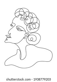 Abstract Minimal Face. Isolated Minimalist Avatar. Caucasian Woman Userpic. Female Head Profile. Vintage Linear Sketch. Outline Face Silhouette. Tattoo Vector Illustration. One Line Art Portrait.