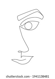 Abstract Minimal Face. Isolated Minimalist Avatar. Outline Face Silhouette. Caucasian Woman Userpic. Female Head Profile. Vintage Linear Sketch. Tattoo Vector Illustration. One Line Art Portrait.