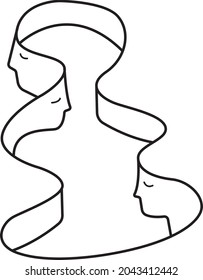 Abstract minimal faces. Continuous line art. One line drawing. Black and white. White background.