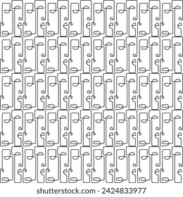 Abstract minimal faces. Pattern. Black and White. One line drawing.
