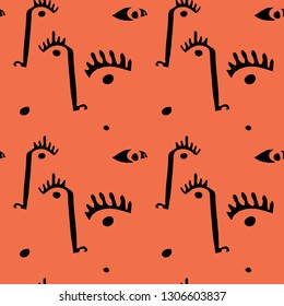 Abstract minimal faces. Seamless modern pattern with eyes and noses 