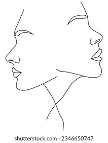 Abstract minimal female portrait. Minimalist continuous linear sketch of a female face. Female portrait black white artistic outline vector hand-drawn illustration.