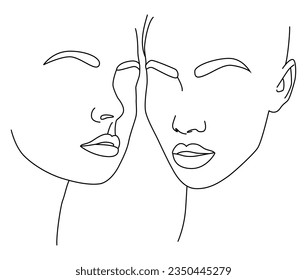 Abstract minimal female portrait. Minimalist continuous linear sketch of a female face. Female portrait black white artistic outline vector hand-drawn illustration.