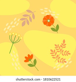 Abstract minimal floral background. Flat design flower and foliage element. Autumn theme. Fall season wallpaper. Botanical illustration.  