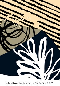 Abstract minimal floral collage in vector. Textured background with organic shapes
