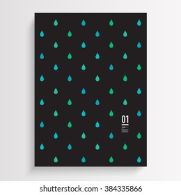 Abstract minimal flyer design with blue and green rain drops and simple black background 
Eps 10 stock vector illustration 