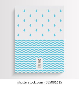 Diseño de volante mínimo abstracto con gotas de lluvia y fondo de líneas de onda 
Ilustración vectorial Eps 10 