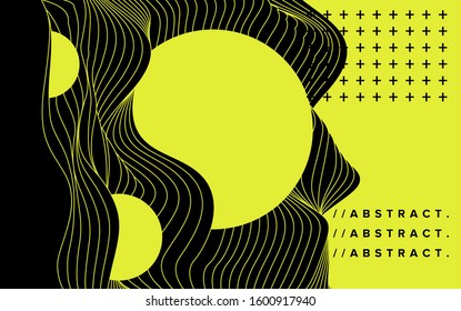 Abstract minimal futuristic background with waves and yellow circles. 