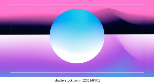 Abstract Minimal Futuristic Vector Illustration in Retrofuturistic/ Synthwave/ Vaporwave Style. Circle on Colorful Fluid Blurry Gradient Background. 