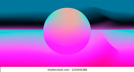 Abstract Minimal Futuristic Vector Illustration in Retrofuturistic/ Synthwave/ Vaporwave Style. Circle on Colorful Fluid Blurry Gradient Background. 