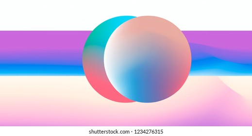 Abstract Minimal Futuristic Vector Illustration in Retrofuturistic/ Synthwave/ Vaporwave Style. Circles on Colorful Fluid Neon Pink Gradient Background. Synthwave/ Cyberpunk Design.