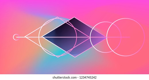 Abstract Minimal Futuristic Vector Illustration in Retrofuturistic/ Synthwave/ Vaporwave Style. Alchemic Geometric Composition.