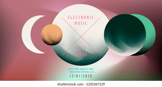 Abstract Minimal Futuristic Vector Illustration in Retrofuturistic/ Synthwave/ Vaporwave Style. Planet parade, Alchemic Geometric Composition. Music Event cover, flyer, template.