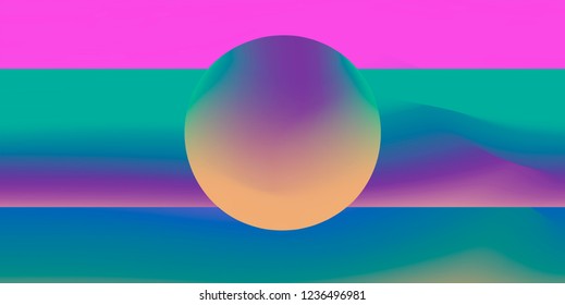 Abstract Minimal Futuristic Vector Illustration in Retrofuturistic/ Synthwave/ Vaporwave Style. Circle on Colorful Fluid Blurry Gradient Background. 
