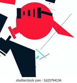 Abstract minimal geometric backdrop. Retro composition in a style of supermatism. Dynamic background with colorful geometrical shapes.