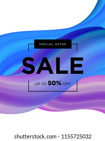 Abstract minimal geometric background. 3d Fluid shape illustration. Geometric pattern with trendy gradient texture. For printing on covers, banners, sales, flyers. Modern design