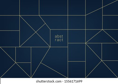 Abstract minimal geometric background. Golden simple shapes on blue background. Vector illustration.