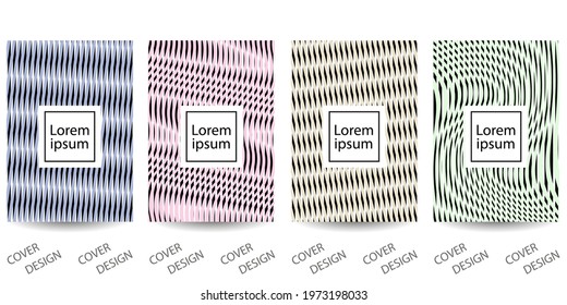 Abstract minimal geometric background set. Pastel striped pattern with weave texture with moire effect. For printing on covers, banners, sales, flyers. Modern design. Vector. EPS10