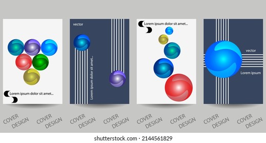 Abstract minimal geometric background set. Multicolored 3d balls on blue and white background. For printing on covers, banners, sales, flyers. Modern design. Vector.