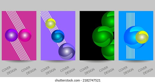 Resumen conjunto de fondo geométrico mínimo. Bolas 3d multicolores y rayas blancas. Para imprimir en portadas, banners, ventas, volantes. diseño contemporáneo. Vector.