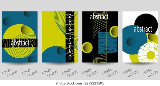 Abstract minimal geometric background set. Colorful circles and grunge texture. For printing on covers, banners, sales, flyers. Contemporary design. Vector.