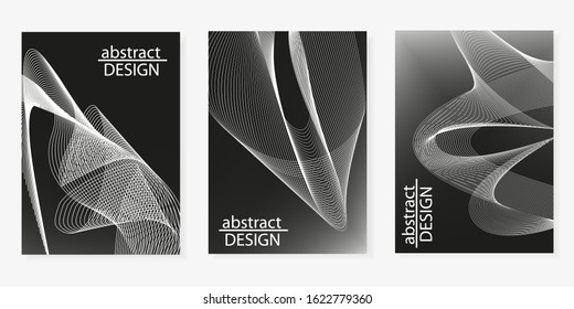 Abstract minimal geometric backgrounds set. Geometric pattern with wavy abstract shapes. For printing on covers, banners, sales, flyers. Modern design. Vector. EPS10