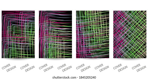 Abstract minimal geometric backgrounds set. Colorful geometric pattern with  effect of burlap, fabric, flax.  For printing on covers, banners, sales, flyers. Modern design. Vector. EPS10