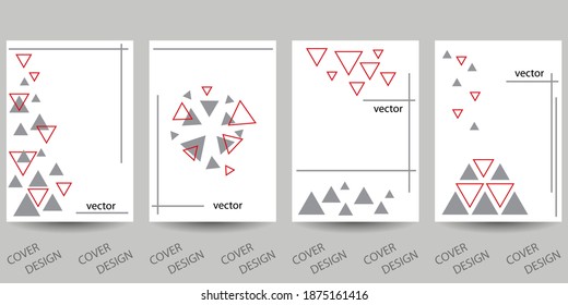 Resumen conjunto de fondo geométrico mínimo. Triángulos grises y rojos sobre fondo blanco. Para imprimir en portadas, banners, ventas, volantes. Diseño moderno. Vector. EPS10