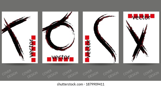 Abstract minimal geometric backgrounds set.Red and black geometric pattern with  brush strokes on  white background. For printing on covers, banners, sales, flyers. Modern design. Vector. EPS10