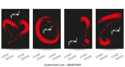 Abstract minimal geometric backgrounds set.Red  geometric pattern with  brush strokes on  black background. For printing on covers, banners, sales, flyers. Modern design. Vector. EPS10