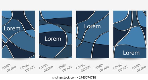 Abstract minimal geometric backgrounds set. Art texture with geometric shapes and lines in blue colors. For printing on covers, banners, sales, flyers. Modern design.  