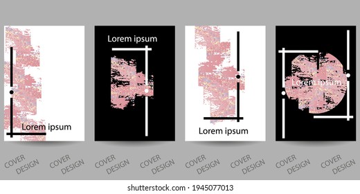 Abstract minimal geometric backgrounds set. Colorful geometric pattern with pink grunge texture. For printing on covers, banners, sales, flyers. Modern design. Vector. EPS10