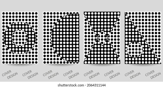 Abstract minimal geometric backgrounds set. Halfton geometric pattern with visual distortion effect. For printing on covers, banners, sales, flyers. Modern design. Vector.