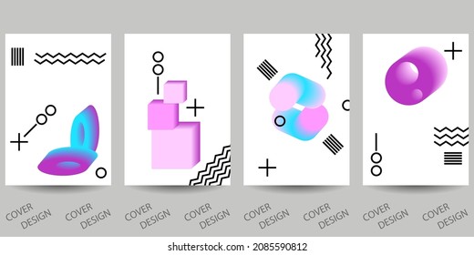 Abstract minimal geometric backgrounds set. Colorful geometric pattern with art texture from volumetric and flat shapes. For printing on covers, banners, sales, flyers. Modern design. Vector.