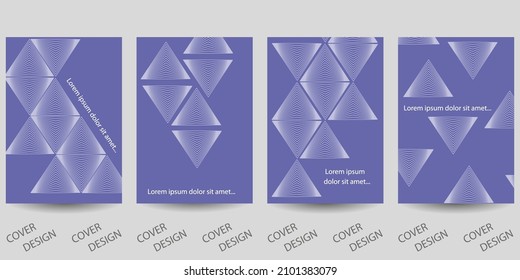 Abstract minimal geometric backgrounds set. Lavender geometric pattern with volumetric triangles. For printing on covers, banners, sales, flyers. Visual distortion effect. Line art.