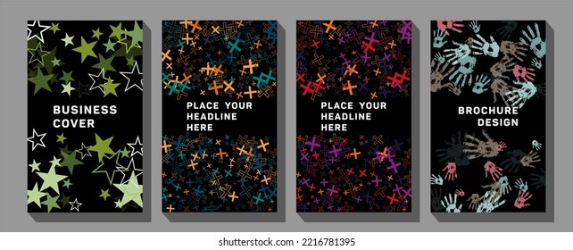 Abstract minimal geometric backgrounds set. Title sheet model set. Polygonal space icon. Vector front page font.  For printing on covers, banners, sales, flyers. 