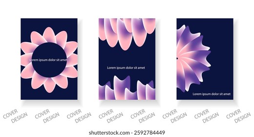 Abstract minimal geometric backgrounds set. Colorful pattern with gradient texture and geometric shapes. For printing on covers, banners, sales, flyers. Modern design.