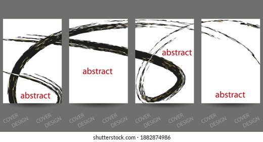 Abstract minimal geometric backgrounds set.Black geometric pattern with  brush strokes on  white background. For printing on covers, banners, sales, flyers. Modern design. Vector. EPS10