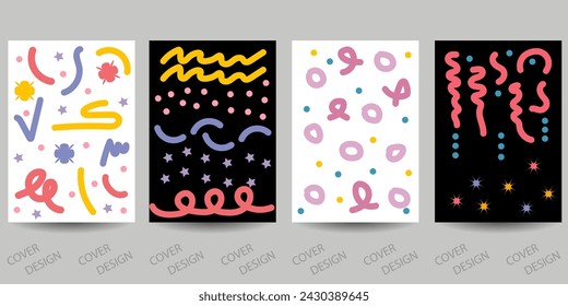 Abstract minimal geometric backgrounds set.Colorful geometric pattern in doodle art style. Print for holiday or children's projects. For printing on covers, banners, sales, flyers. Modern design. 