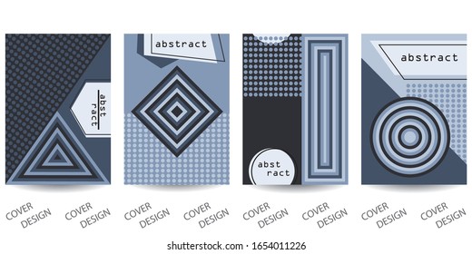 Abstract minimal geometric backgrounds set.Gray pattern with dots and geometric shapes . For printing on covers, banners, sales, flyers. Modern design. Vector. EPS10