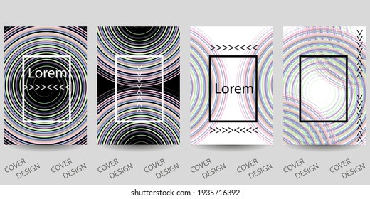 Abstract minimal geometric backgrounds set.Round spirals of thin  lines on  black and white background. For printing on covers, banners, sales, flyers. Modern design. Line art.