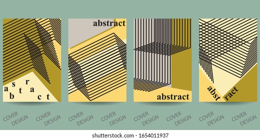 Abstract minimal geometric backgrounds set.Striped geometric pattern with visual distortion effect.  For printing on covers, banners, sales, flyers. Modern design. Vector. EPS10