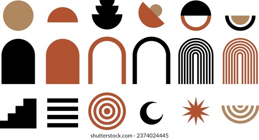 Abstract minimal geometric element vector set. Aesthetic contemporary art, geometric shapes. Art form design for wall art, decoration, wallpaper. Geometric shapes collection