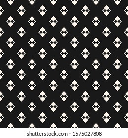 Abstract minimal geometric seamless pattern. Vector black and white background. Simple ornament with small rhombuses, diamond shapes, net, mesh, grid. Elegant monochrome graphic texture. Dark design