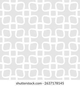 Abstract minimal geometric seamless pattern. Subtle light gray and white vector ornament texture with curved shapes, lines, square grid, net, lattice, mesh. Minimal background. Repeated modern design