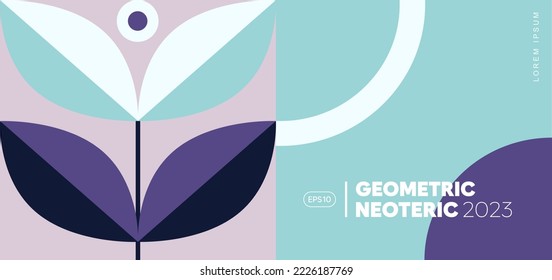 Resumen del fondo de forma geométrica mínimo. Plantilla de diseño de portada de Bauhaus. Diseño mínimo de páginas para carteles, folletos, revistas, revistas, obras de arte, impresiones y portadas de libros. Vector, 2023